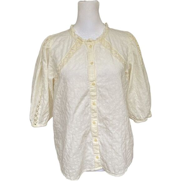 Old Navy Cutwork Lace Detail Relaxed Fit Cotton Short Sleeve Blouse. Medium. - Picture 1 of 9